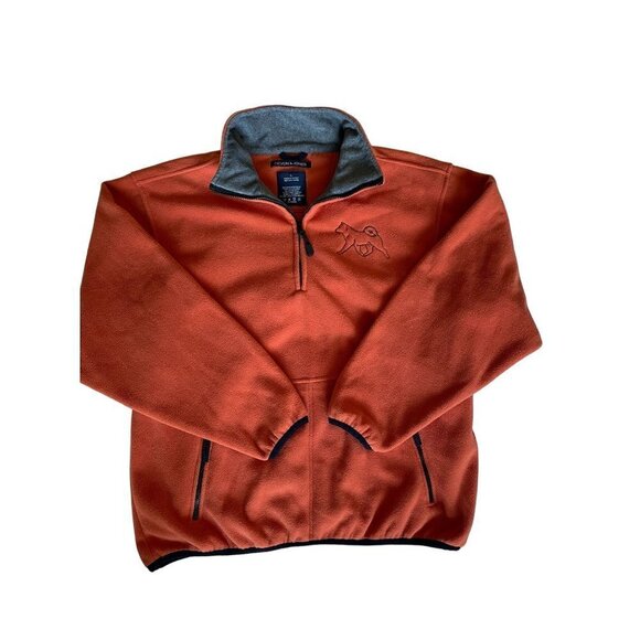 Devon & Jones Men's Sz Large Fleece Sweater Orange 2 Pockets 1/4 Zip Husky Dog - Picture 11 of 11
